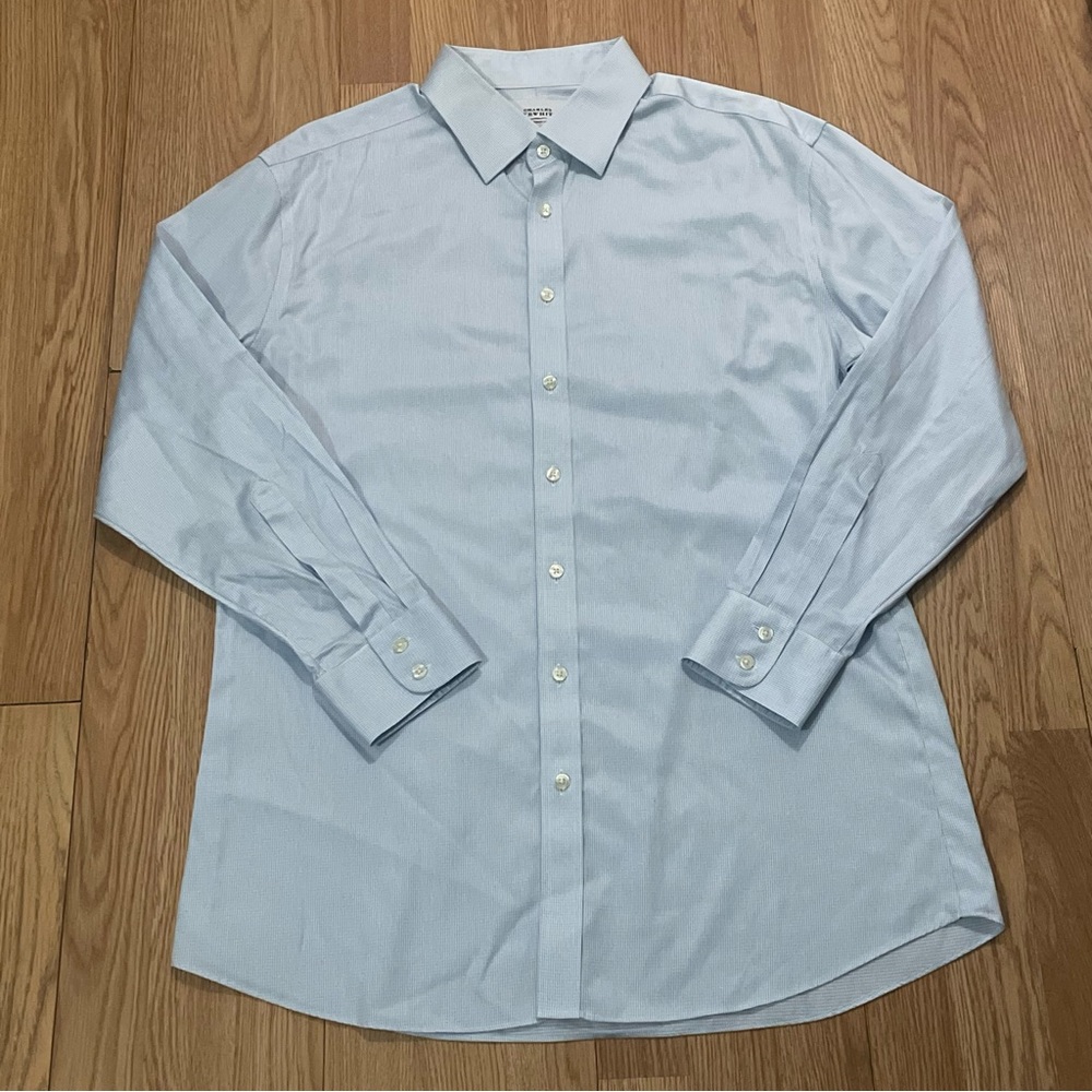 Charles Tyrwhitt Mens 18x35 Long Sleeve Button Up Shirt Slim Fit Non-Iron Blue